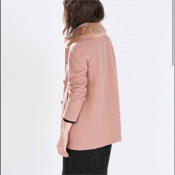 Zara light pink taupe pea coat with fur collar XS - Picture 2 of 6